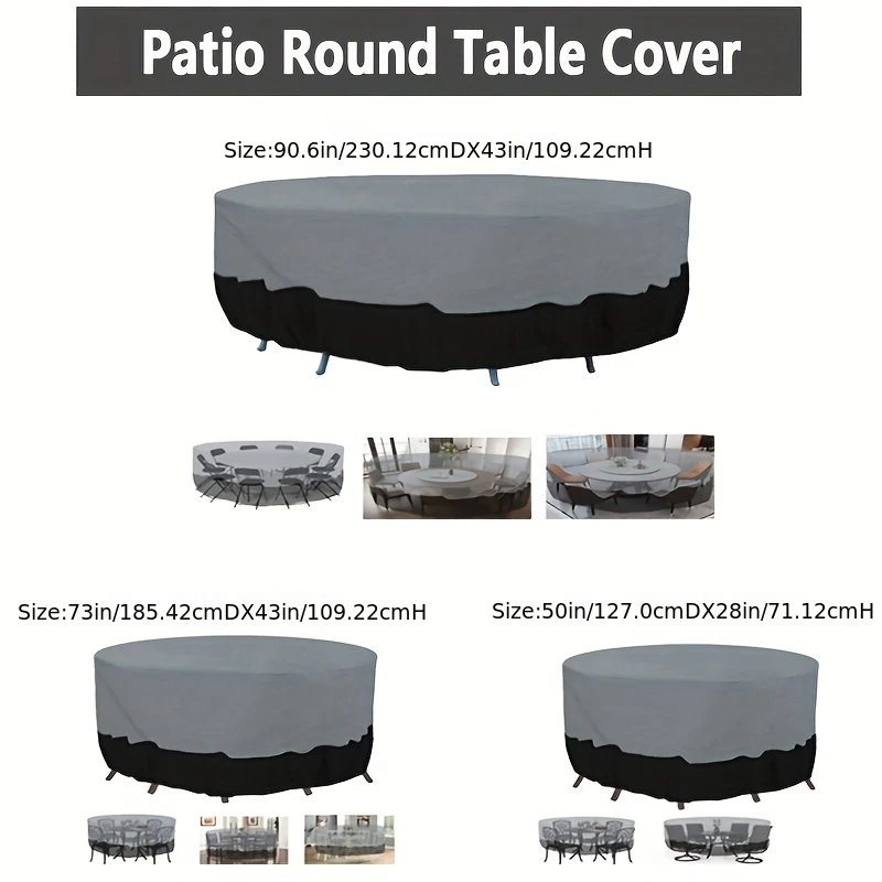 Round Patio Furniture Covers, Lounge Outdoor Furniture Covers, Patio Dining Table Covers (Black and Gray)