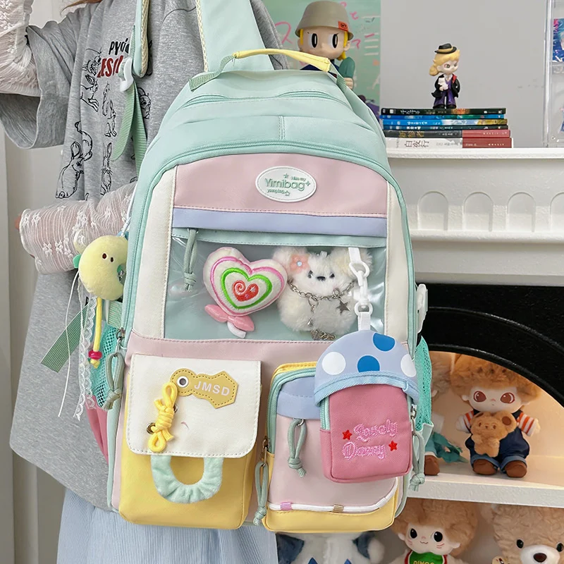 Ransel Itabag Korea Y2K Estetika Kawaii Transparan Anak Perempuan Desain Blok Warna Tinggi Cocok untuk Ransel Anime Kapasitas Tinggi Baru