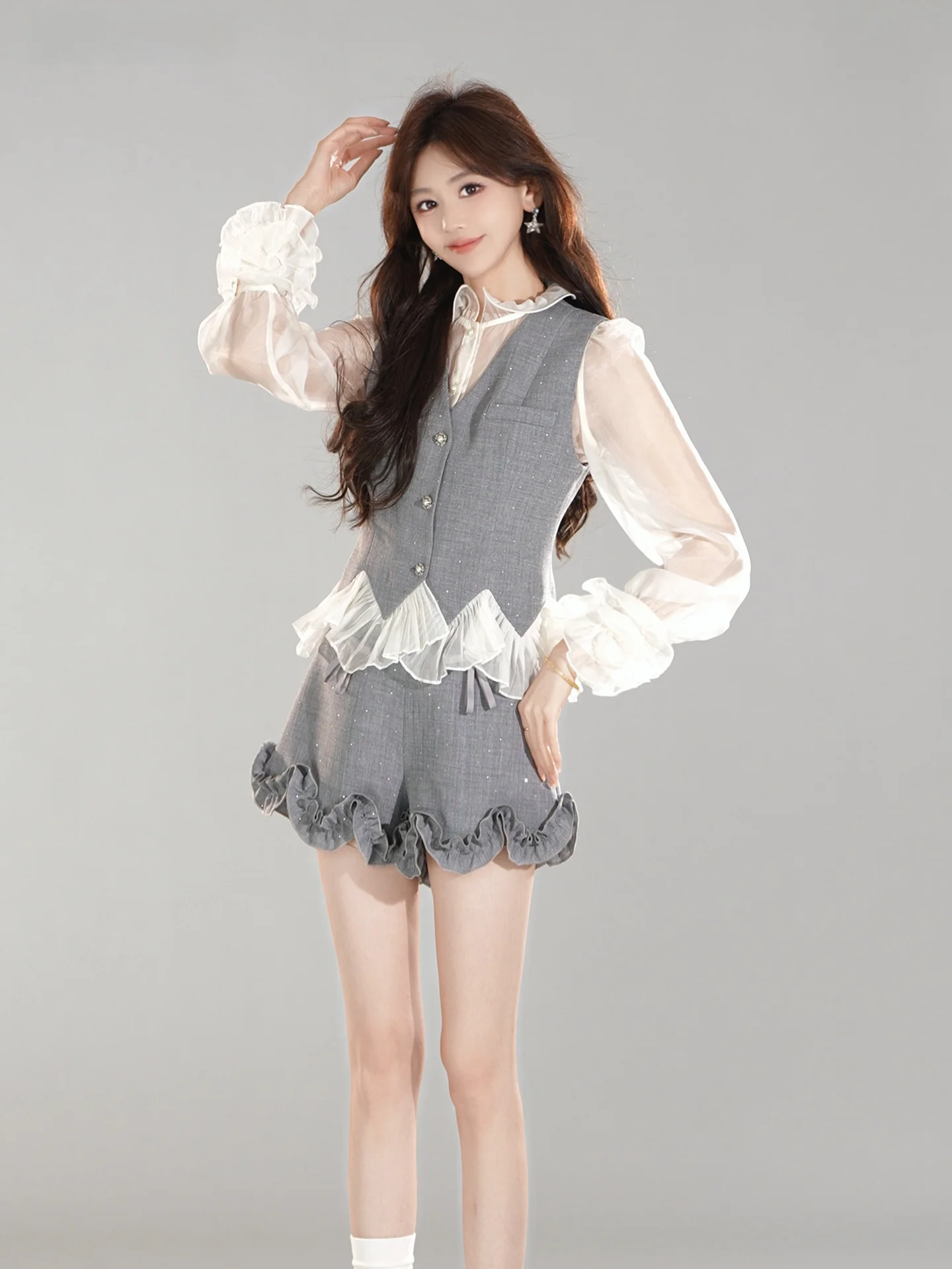 

Annelily Casual Ele Gentle Spring New Arrival Women's Faion Set ort Sve Long Sve Flip Collar Dr