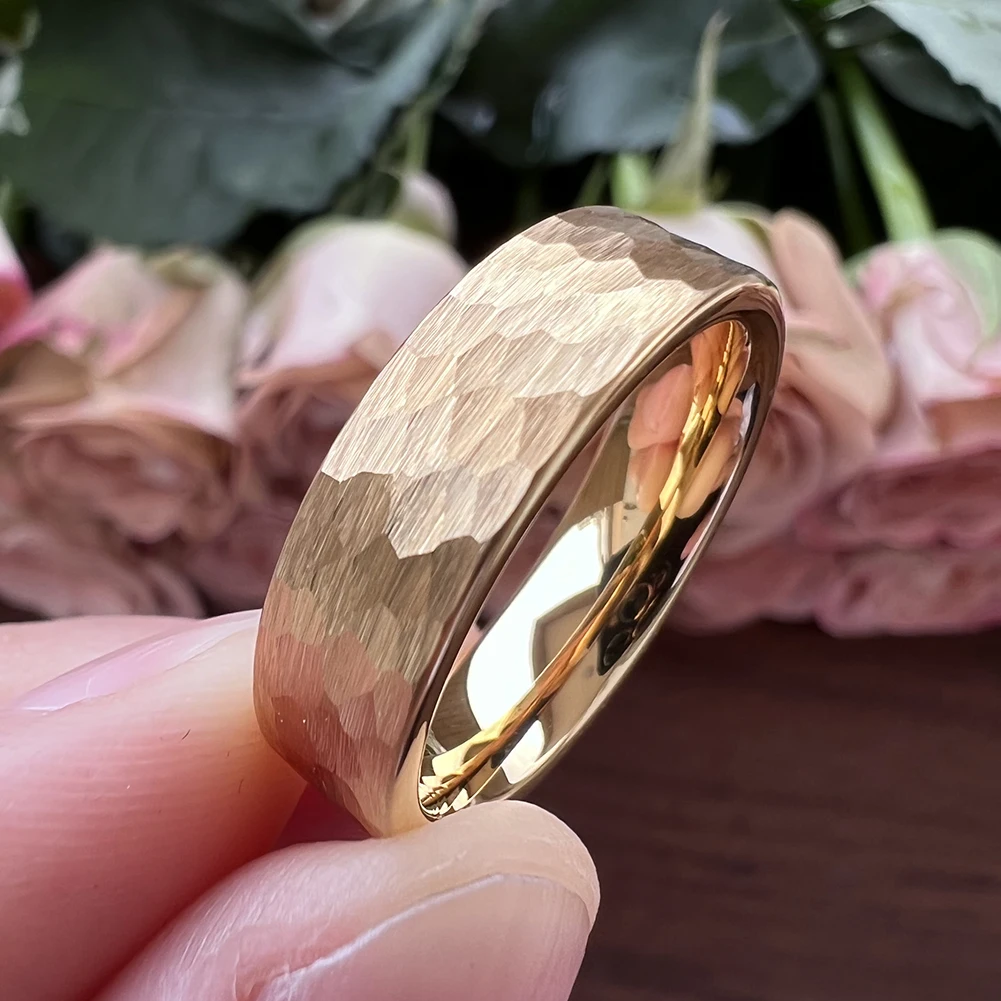 6mm Wolfram karbid ring vielfältig gehämmert für Männer Frauen Verlobung Ehering gebürstet fertig Komfort Passform – Detail 23