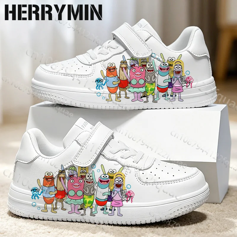 S-SpongeBobs Cute Undersea Cartoon Kids Boys Girls Creature Print White Flat Shoes Four Seasons Universal Exclusive Tennis Shoes