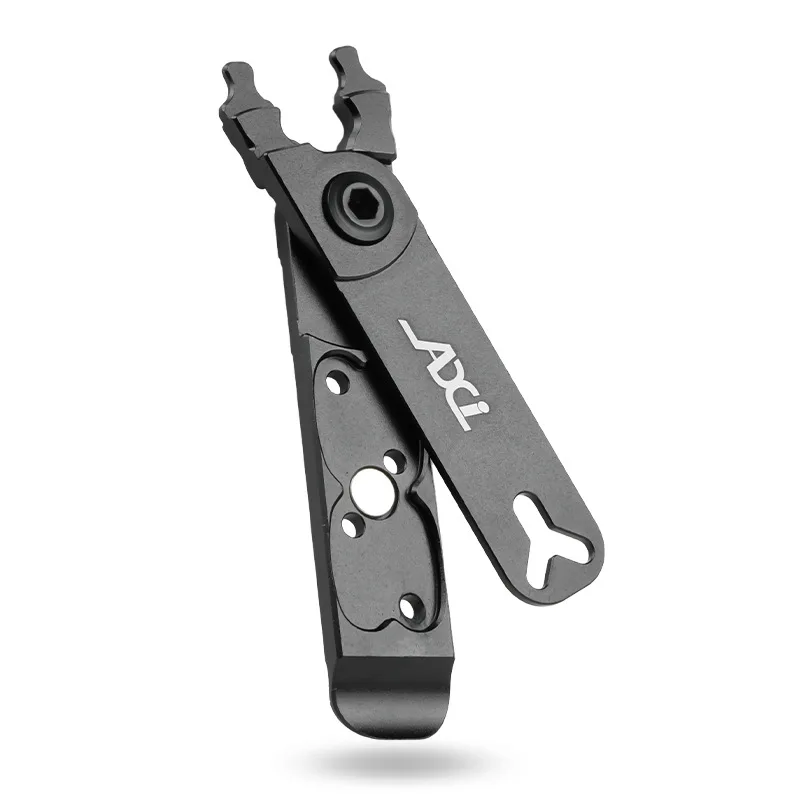 

Road Bike Chain Magic Link Pliers 5-in-1 Tool, Aluminum, Valve Core Removal/Tightening,Tire Lever, Magic Link Storage, Red/Black