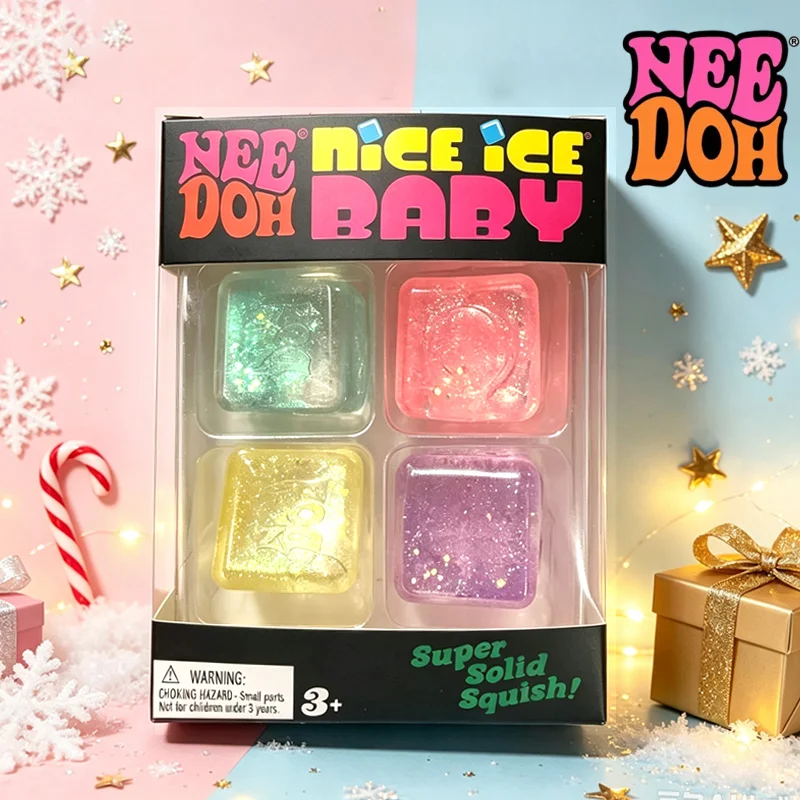 NeeDoh Mini 4‑pack Set Stress Relief Squishy Cube Fidget Toy Nice Cube Christmas Halloween Holiday Gifts Set Anti‑Anxiety New