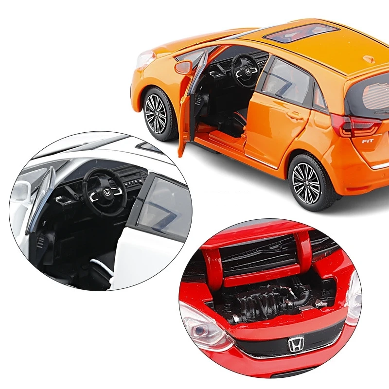 1/32 Honda FIT JAZZ SUV Sport Toy Car JKM Diecast Miniature Model Doors Openable Sound & Light Collection Gift For Boy Boys Kid