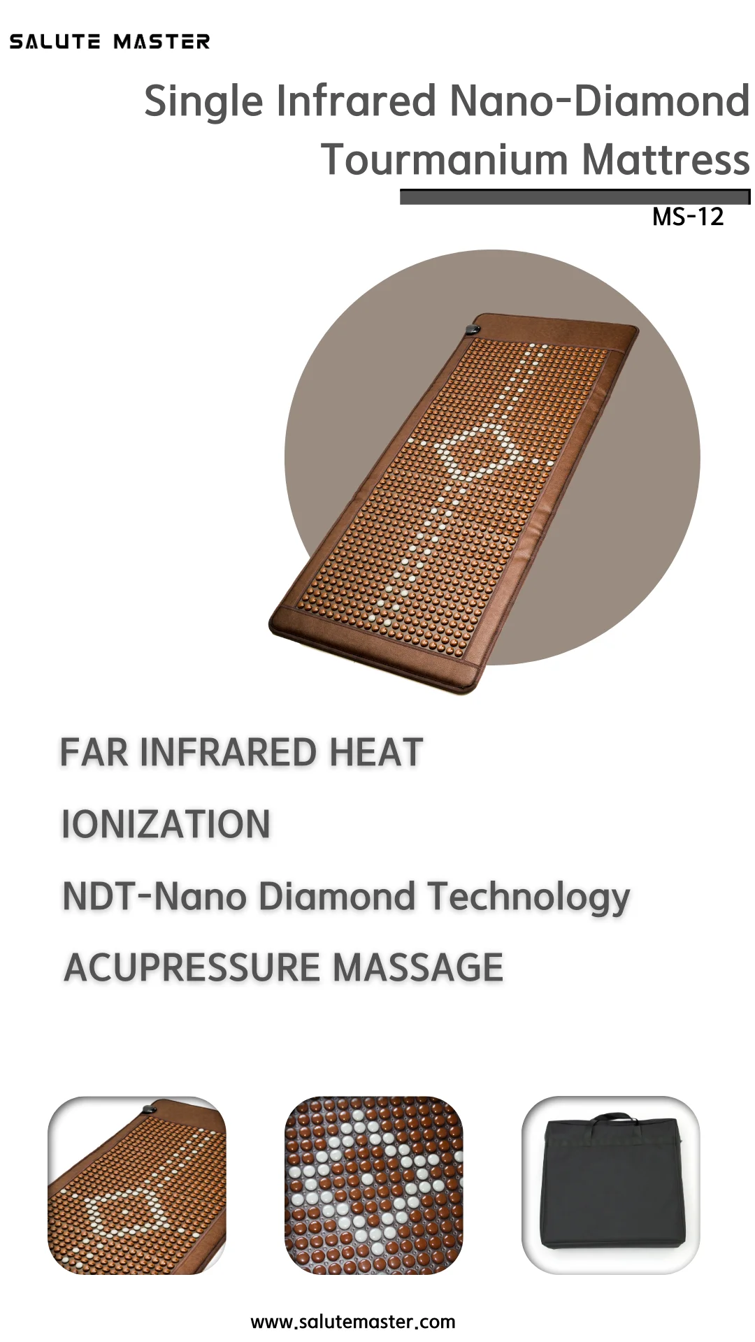 Tourmaline Infrared Heating Mattress NDT Tourmanium Stone Back Pain Relax Massage Thermal Mat