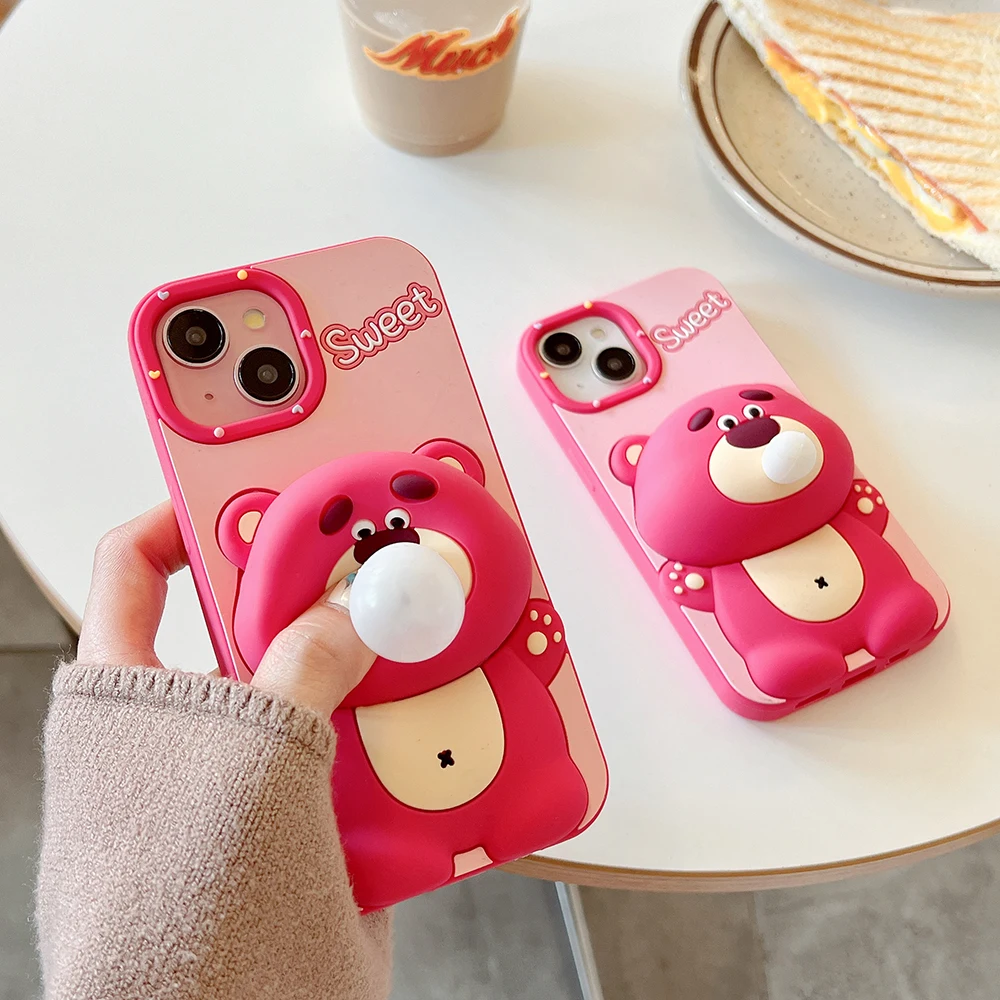 

Cartoon Blow Bubbles Toy Story Lotso Stereoscopic Phone Case for IPhone 15 14 13 12 11 Pro Max Soft Silicone Back Cover Gift