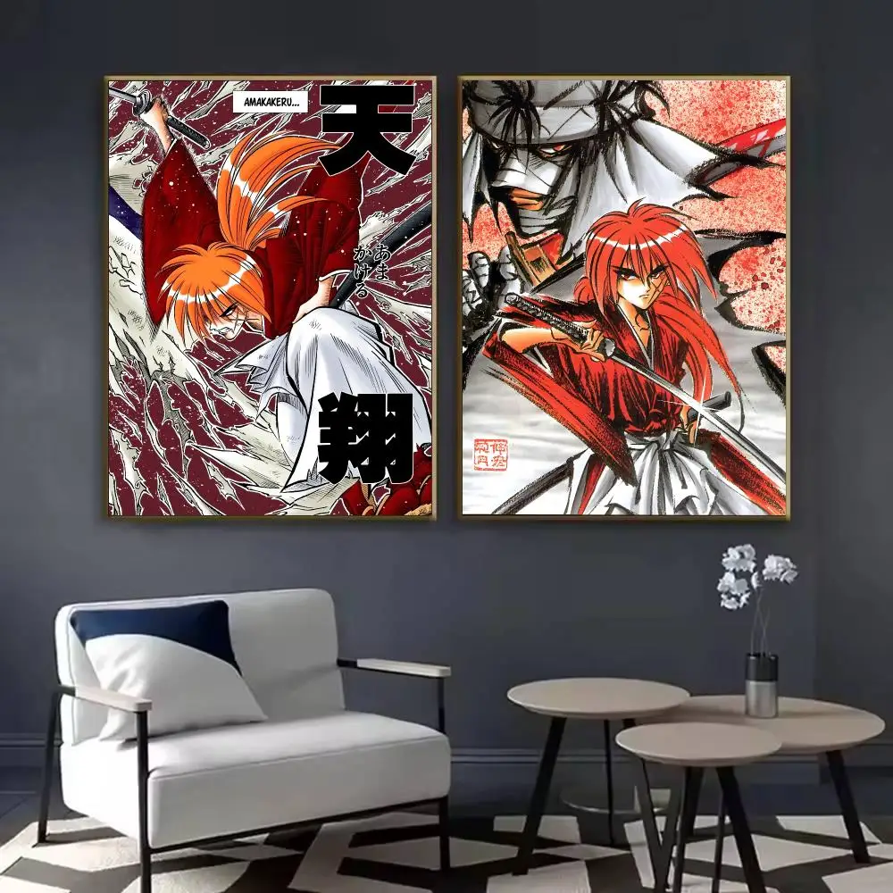Rurouni K-Kenshin Anime Poster Waterproof Sticky Wall Art Print For Bedroom Living Room Hallway Bar Home Decor