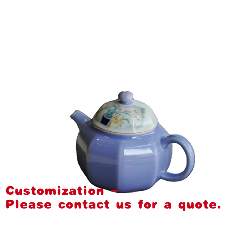 custom.Whispering Blossom Octagonal Porcelain Teapot Set-Blue Hand-Painted Traditional Heat-Resisting
