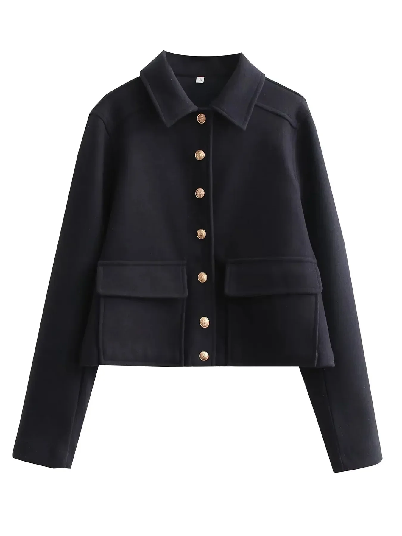 TRA&F Women\'s Aviator Black Jacket Wool & Blends Coats Cropped Bomber Jacket Autumn Winter Demi-season Crop Jacket Outerwears