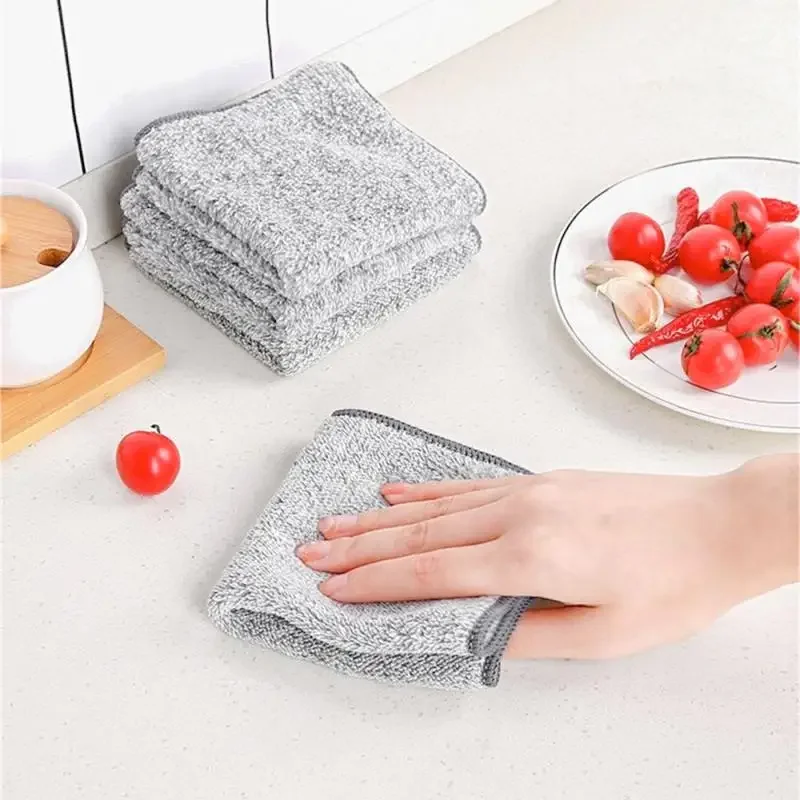 1pcs Gray Bamboo Charcoal Thickened Super Absorbent Wiping Rags Anti-grease Microfiber Kitchen Cloths Dishcloth Cleanin Tools