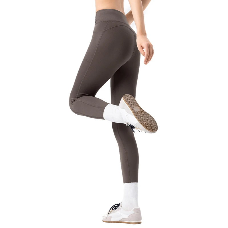 Sexy High Waist Hip Lifting Stretch Leggings Women Fall Winter Fleece Tight Yoga Leggings Side Pocket Fitness Sports Leggings