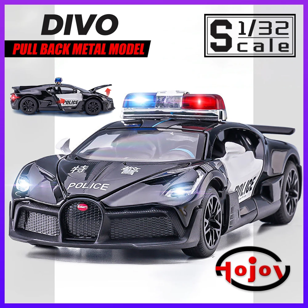 

Scale 1/32 Bugatti DIVO Police Metal Cars Toys Diecast Alloy Car Model for Boys Children Kids Toy Vehicles Sound and Light