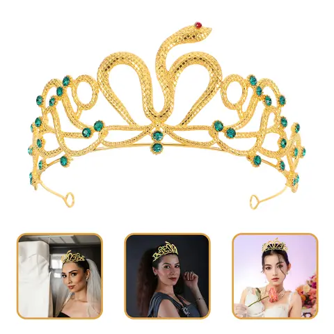 Corona di serpente egiziano da donna con strass, tiara nuziale, copricapo da regina per ballo di fine anno e costume in stile retrò di Halloween