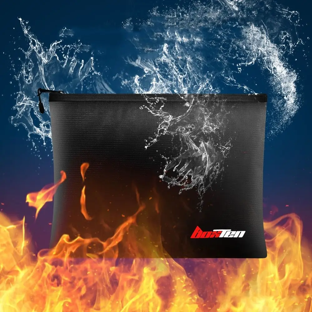 Water Resistant Filing Organizer Pouch with Zipper Black Fireproof Organizer Box Double Closure Protection Durable