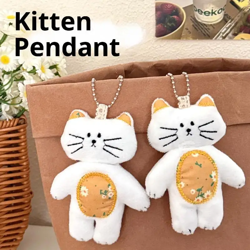 พวงกุญแจตุ๊กตาแมวน่ารักลายดอกไม้ ของเล่นตุ๊กตาแมวเหมือนจริง สร้างสรรค์ ตกแต่งกระเป๋าเป้ ของขวัญสุดฮา