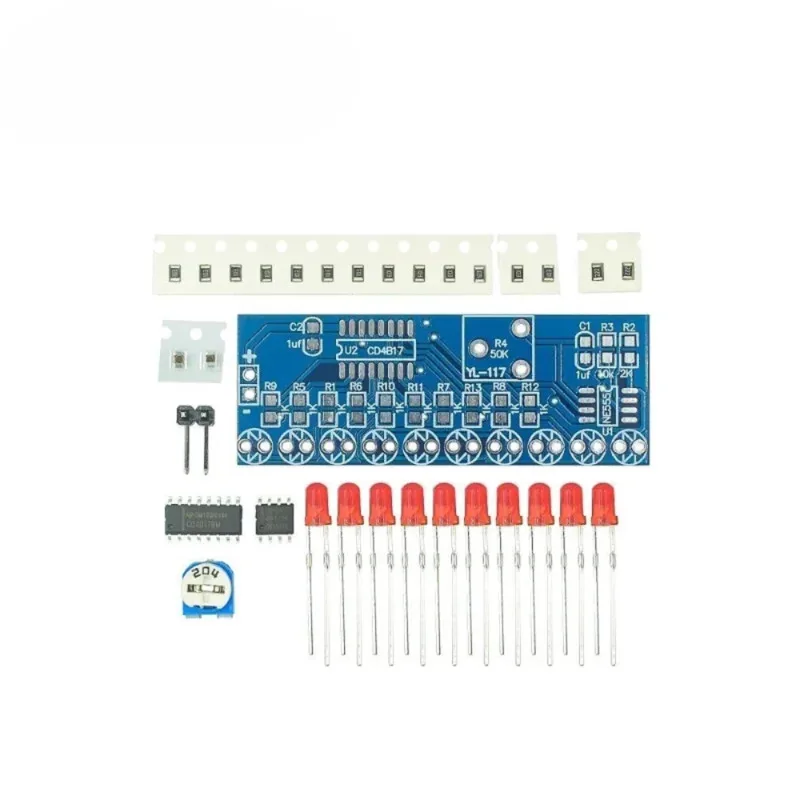 1-10pcs NE555 +CD4017 Red LED Flashing Light DIY Kit SMD Soldering Practice Suite LED Water Flowing Effect DC 2.5-14.5V 1.6mm