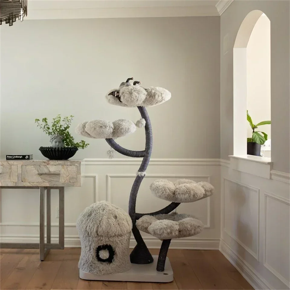 Rumah Kucing Kayu Bunga Menara Pohon Kayu Modern Memanjat