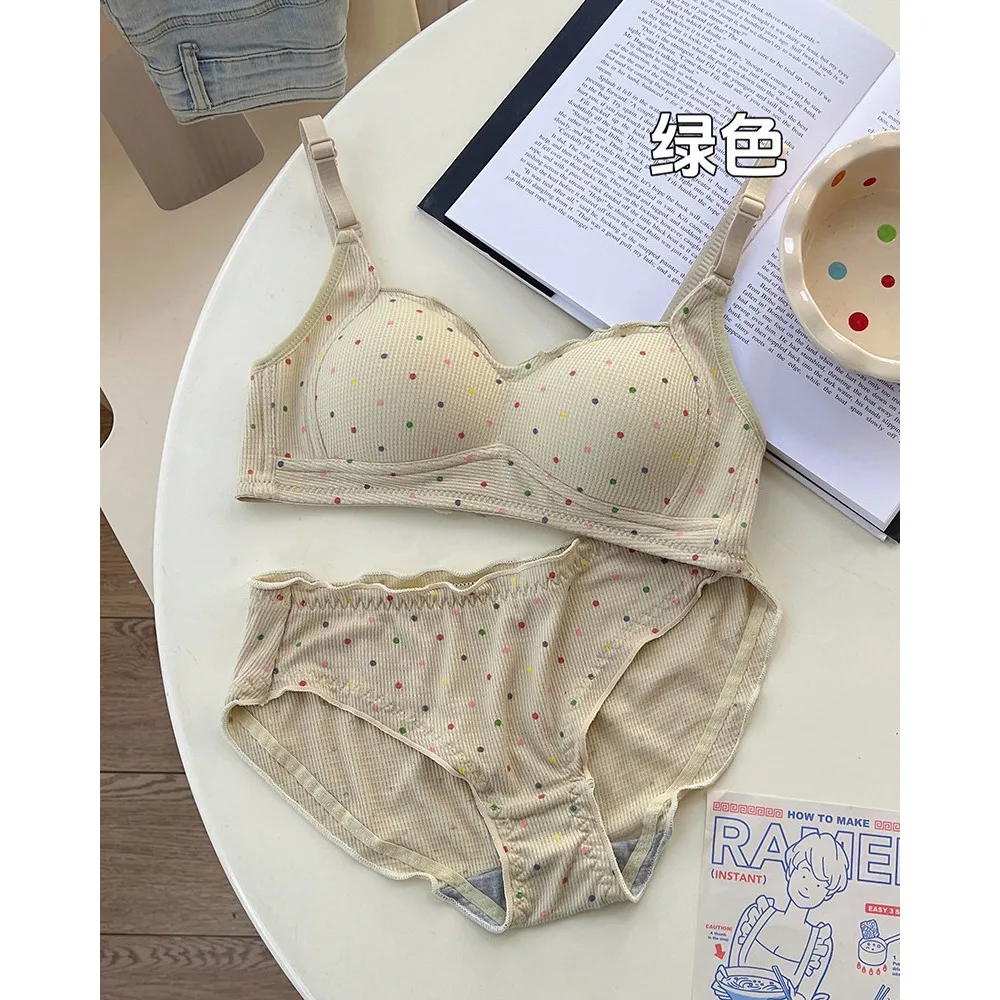 BANERDANNI Comfort Wireless Bra Set Push Up Gather Side Collection Anti Sag Student Teen Women Underwear Size 32‑38AB Bra Set