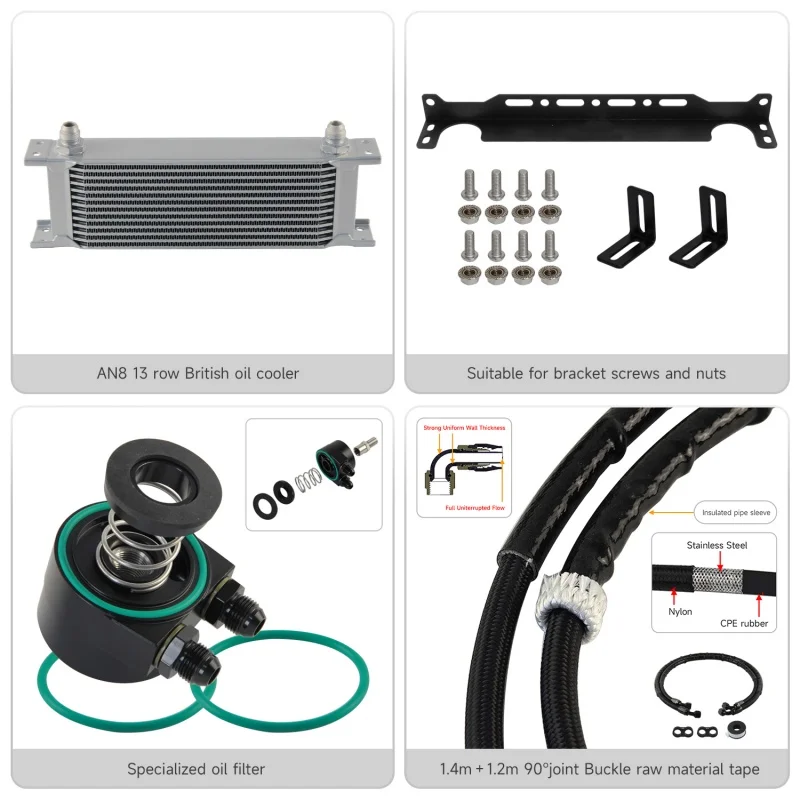 Aluminum 8AN 13 Rows Oil Cooler  Kit Fits Volkswagen VW Scirocco Audi Jetta Golf MK5 MK6 EA111 1.4TSI 1.6L Engine 2008-2013