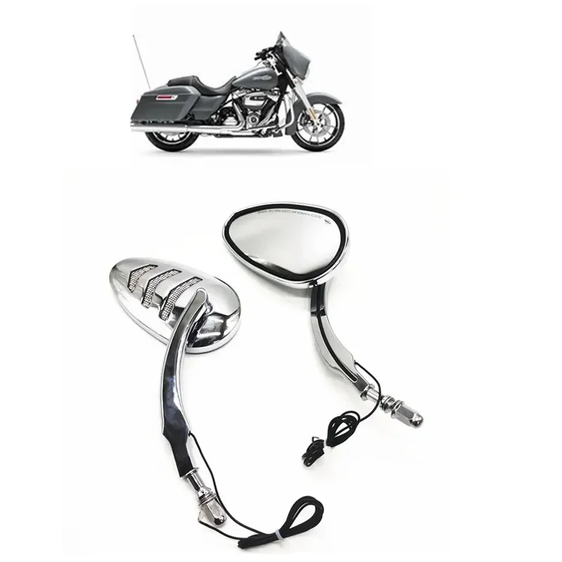 

Боковое зеркало заднего вида для мотоцикла с фонариком поворотника для Harley Dyna Street Bob Super Glide Wide Glide Road King-серебристое