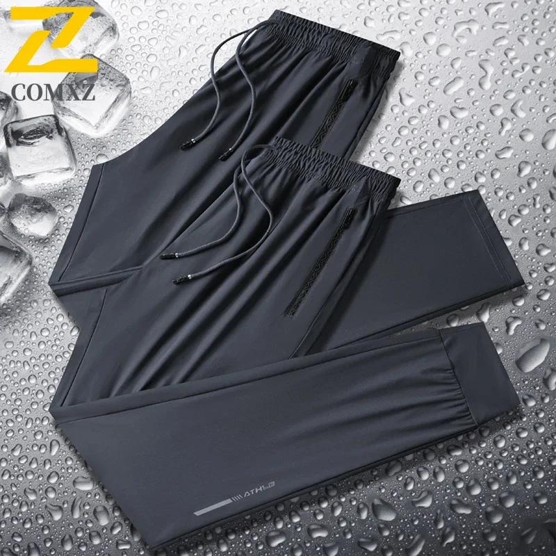 Summer Ice Silk Pants Men\'s Casual All-match Cool Quick-drying Sports Pants Jogger Male Outdoor Jogging Fitness Elastic Trousers