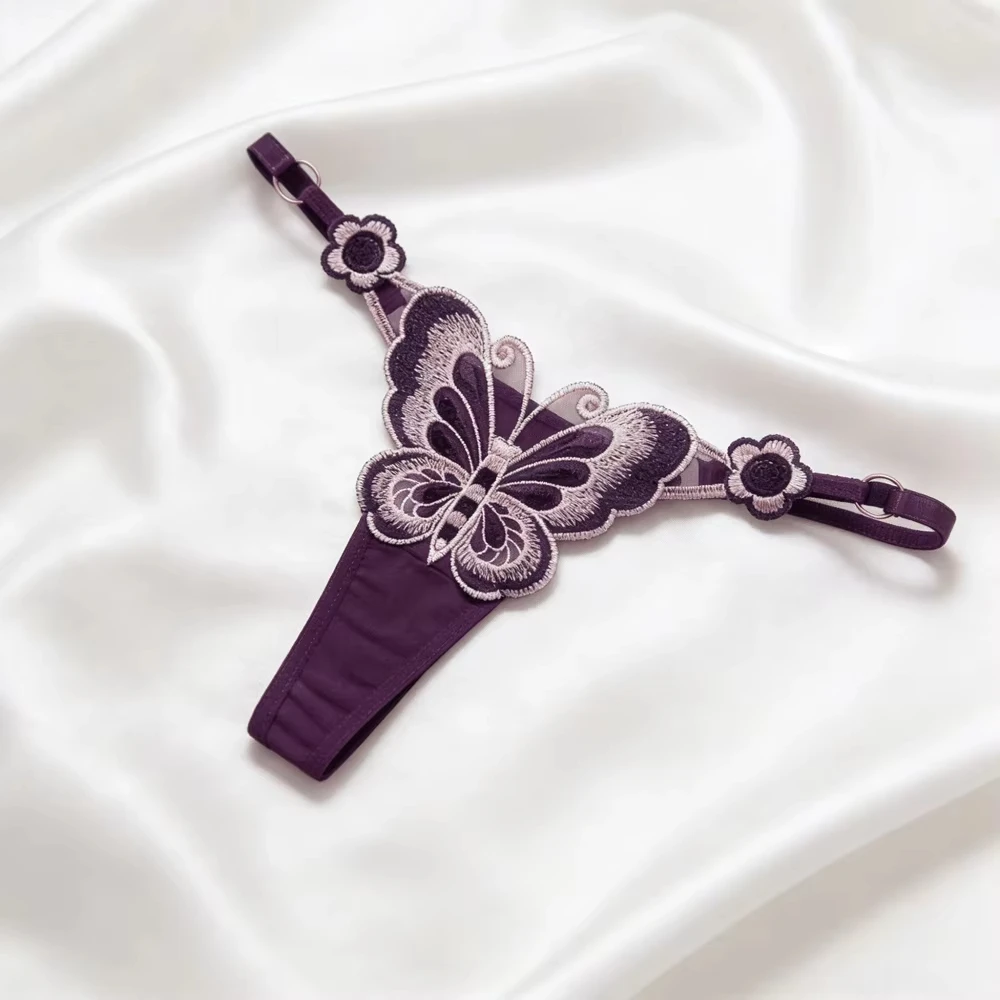Women's Thong Fashion Sexy Lace Butterfly Embroidery Panties Translucent Breathable The Belt Can Be Freely Adjusted Comfortable view 5