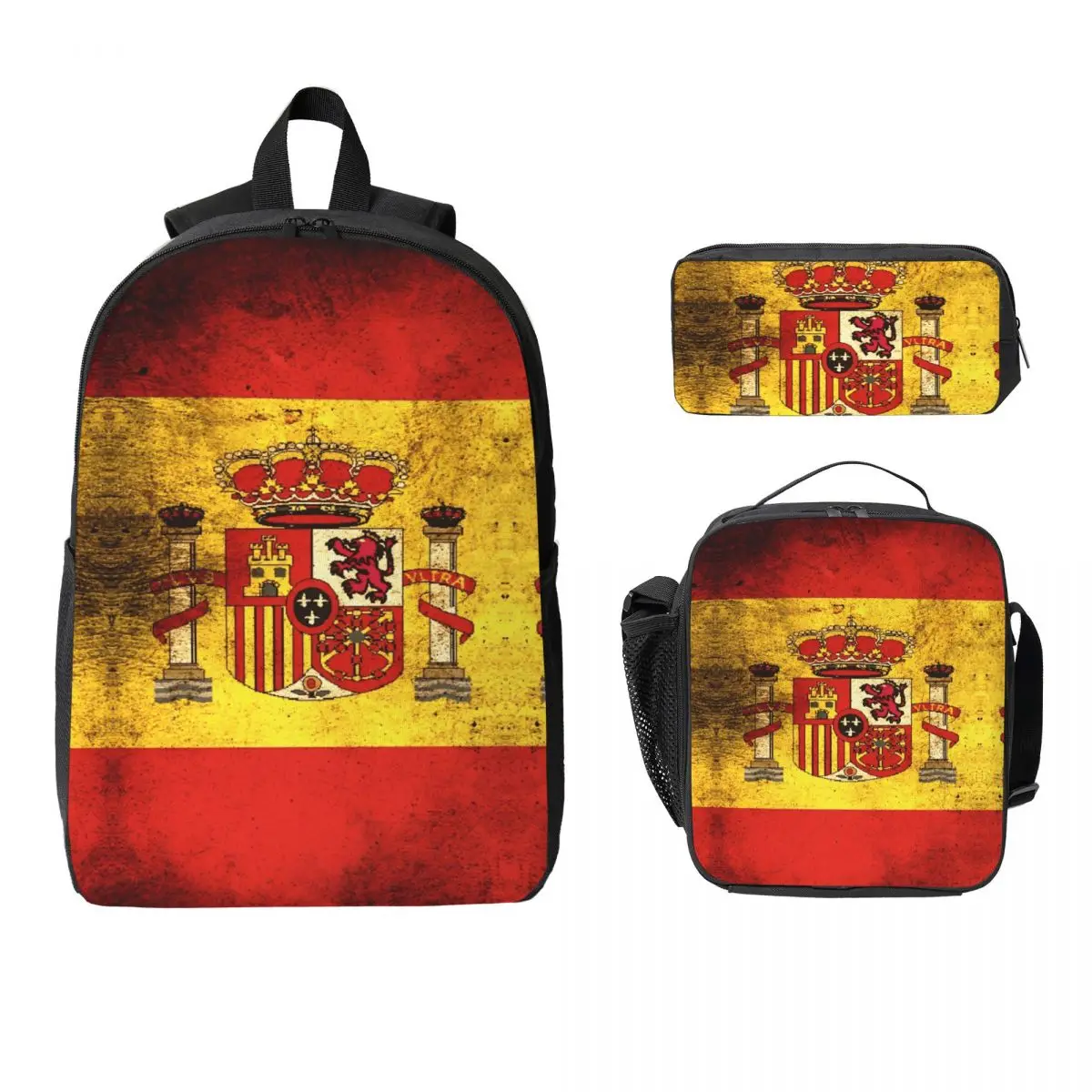 

3 шт., школьные сумки с флагом Испании, набор для мальчиков и девочек, пеналы, наборы рюкзаков с ланч-бокс для школьников, рюкзак