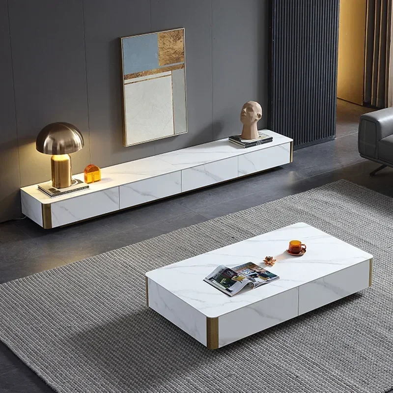 ٪ طقم طاولة قهوة إيطالية لغرفة المعيشة، طاولة قهوة ذات لوحة صخرية، حجم خزانة تلفزيون، طاولة قهوة مستطيلة بسيطة
