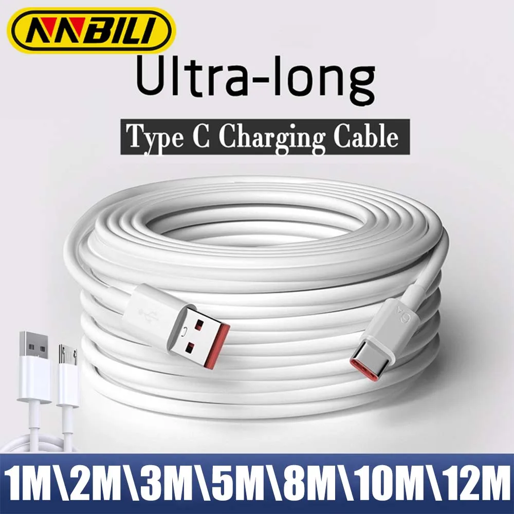 NNBILI Micro USB Cable 1M 2M 3M 5M 8M 10M 12M 14M USB Type C 6A Fast Charge Equipment Universal Cable for Samsung Camera PS5 VR