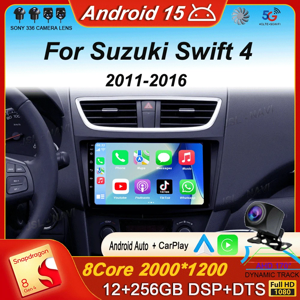 

video Player Carplay Auto For Suzuki Swift 4 2011 - 2016 Android 15 Car Radio Multimedia GPS Stereo 2din Head Unit