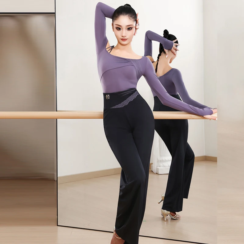 Irregular latina superior calças de dança moderna adultos dança de salão desempenho traje feminino dança latina prática roupas sl14407