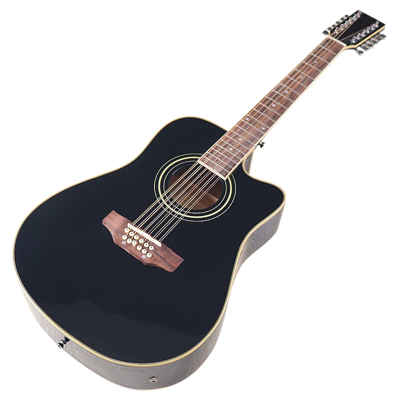 Stock 41 Inch 12 String Cutaway Design Acoustic Guitar High Gloss Laminated Spruce Top Basswood Body With EQ Black Folk Guitar