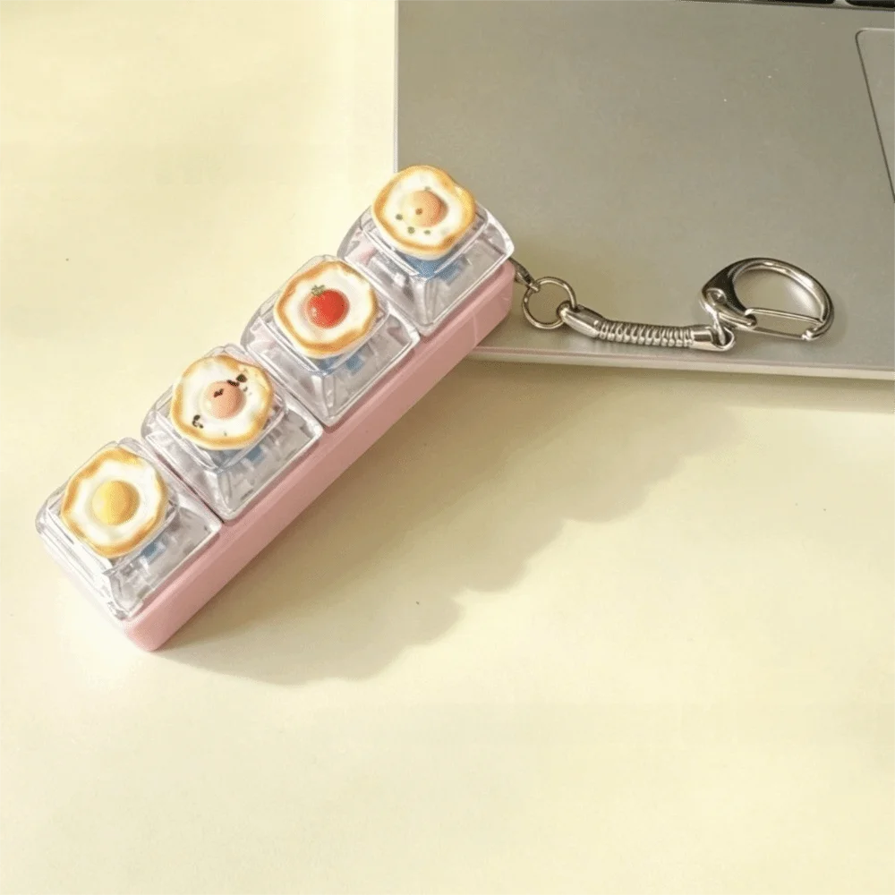 Fried Eggs Mechanical Keycap Keychain Mechanical Click Mini Keycap Keychain Finger Press Cute Button Keycap Keychain