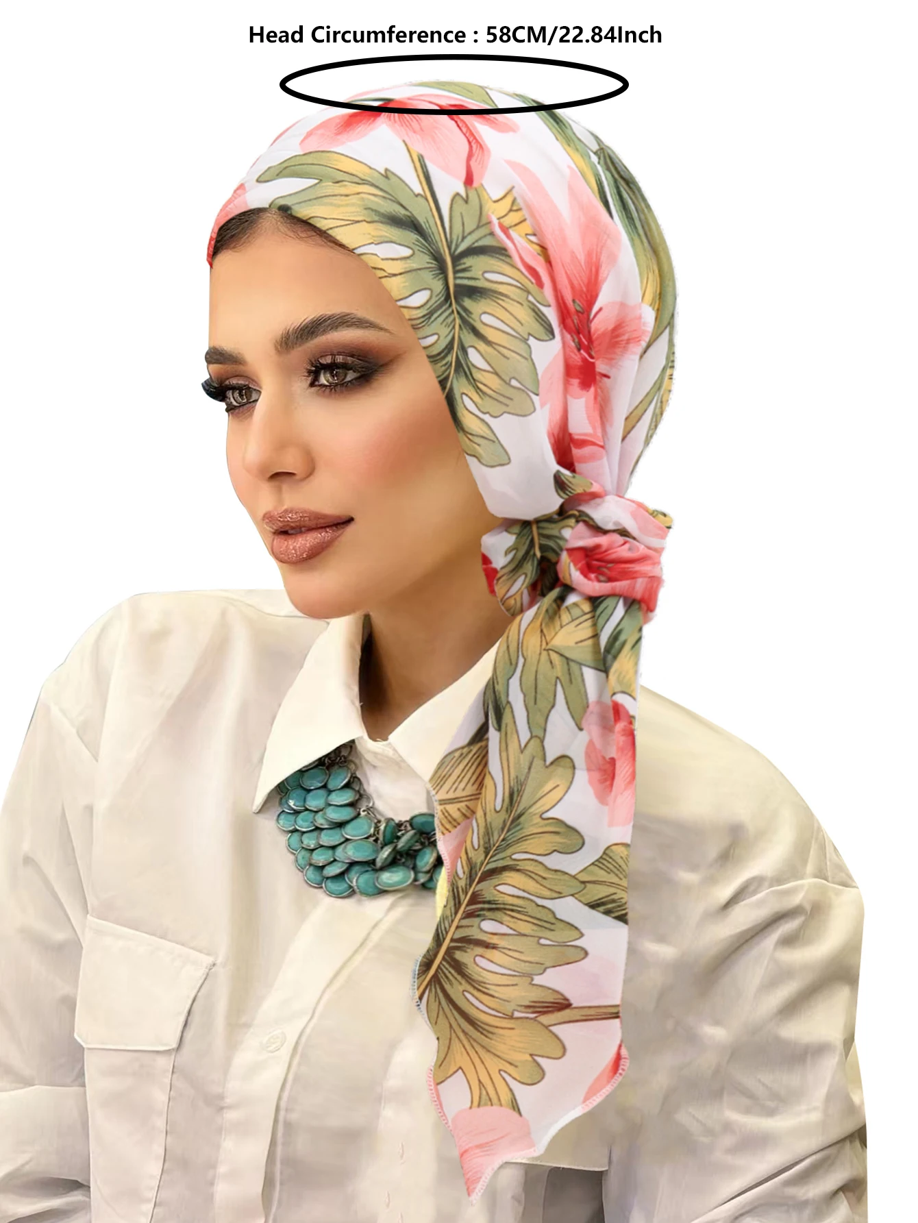 1 مجموعة النساء الأزهار المطبوعة الشعر دائرة مزيج مجموعة الحجاب قبعة تربان إسلامية الحجاب السرطان وشاح الرأس أغطية الرأس باندانا #4