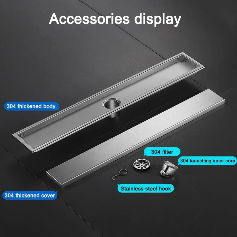 Stainless Steel Invisible Floor Drain Gold Hidden Extended Floor Drain Anti-Odor Shower Drain Bathroom Drainer