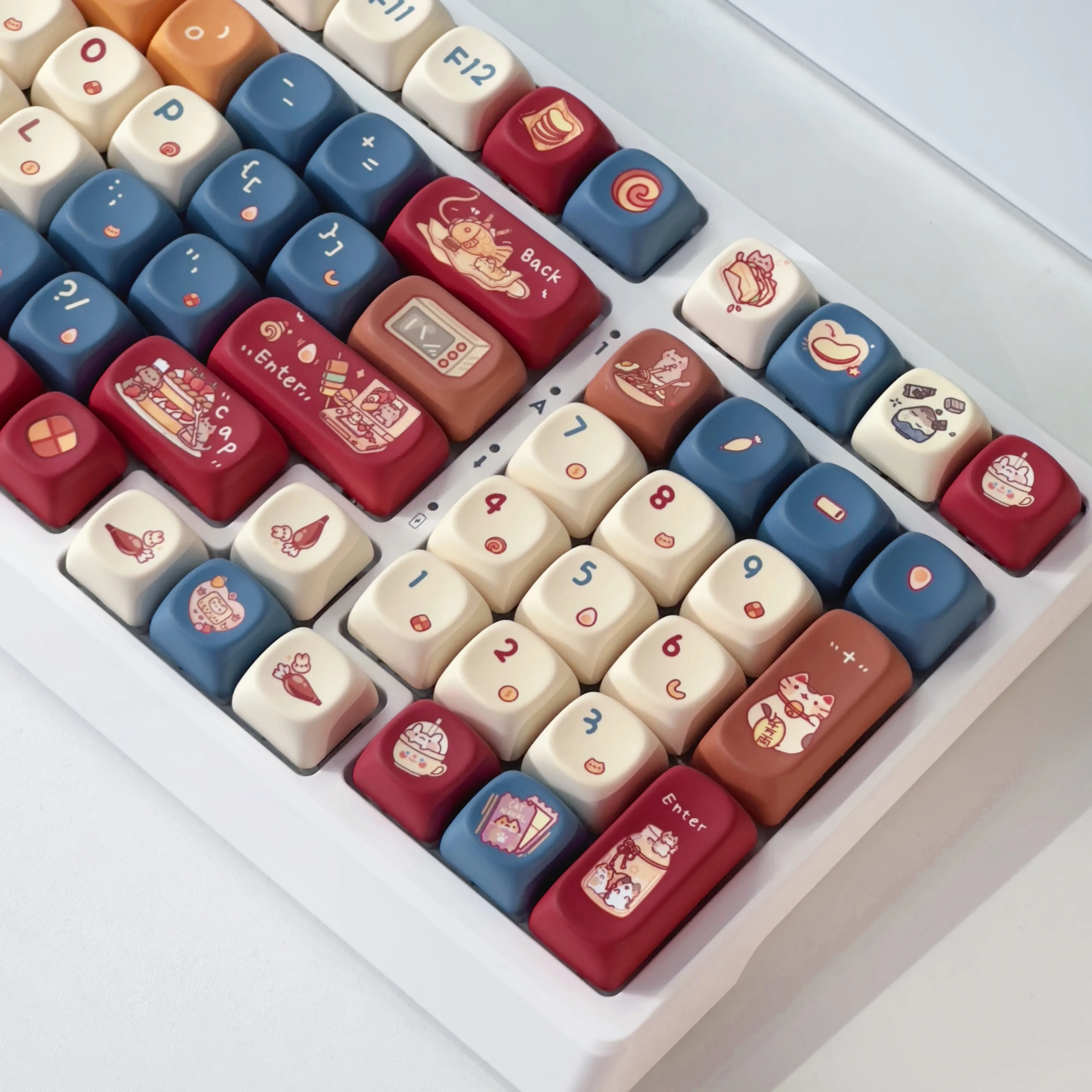 teclado mecanico keycap grupo teclado mecanico meow chef pbt sublimacao gato cozinha bonito keycaps 131 chaves perfil moa vermelho azul diy 01