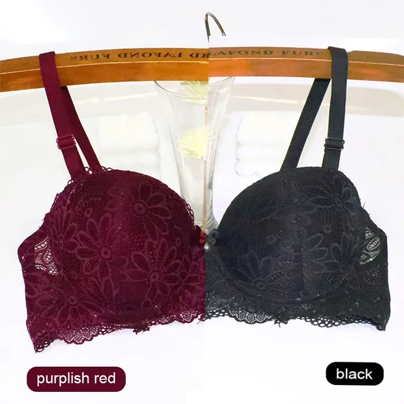 Lace Bra for Women Big Cup Push Up 1/2 Sexy Floral Underwire Underwear Ladies Bra Half Cup 36-42C Gather Brassiere 2 Combination