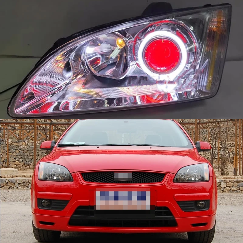 

For 2005-2008 Old Focus headlight assembly retrofitted double light LED lens angel eye Xenon lamp day running light