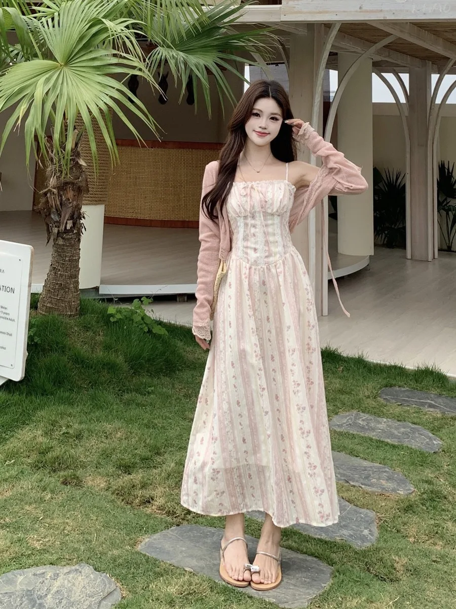 

Sweet Floral Print A-Line Dress Women's Summer New Style Slimming Waist Cinched Holiday Wind Large Size Strapless Dress