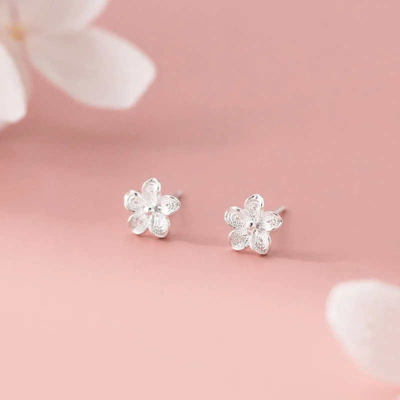 TrustDavis Real 925 Sterling Silver Fashion and Elegant Hollow Woven Flower Earrings for Women Daily Wear Jewelry Gift DS4964 view 4