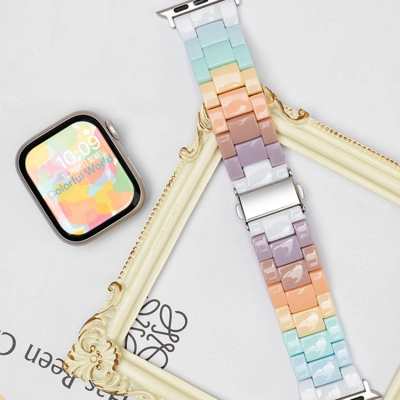Armband für Apple Watch Ultra 2 49mm 46 42 44 40 41 45 38mm Candy Rainbow Armband iWatch Series 12 11 10 9 8 7 6 5 4 SE 3