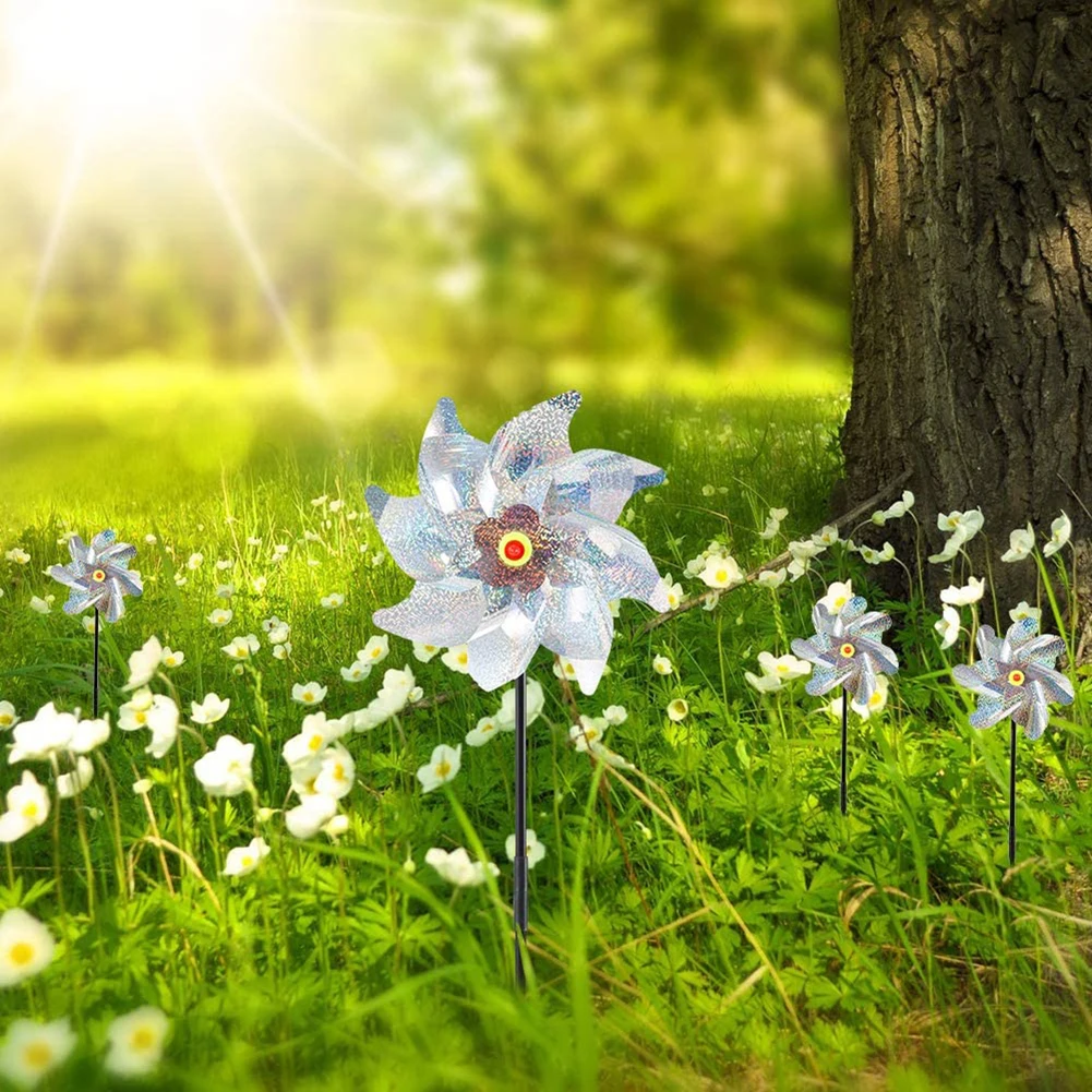 

8-листовой отпугиватель птиц, отпугиватель ветряной мельницы, серебряные вертушки для наружного сада