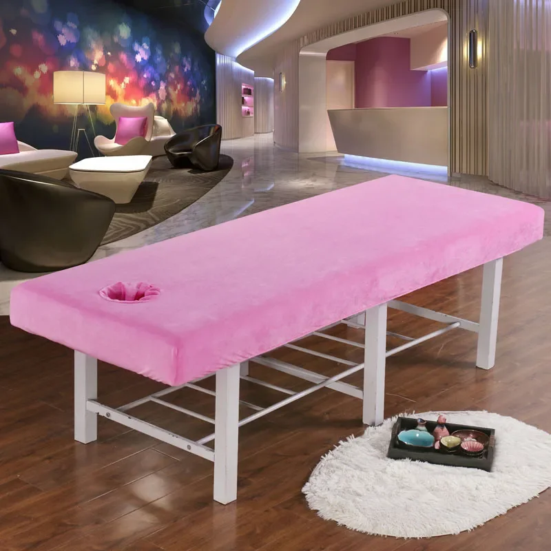Thick Crystal Velvet Fitted Bed Sheet, Beauty Salon Massage Table, Skin-Friendly Massage Sheet, SPA Bed Cover with Hole Sabnana