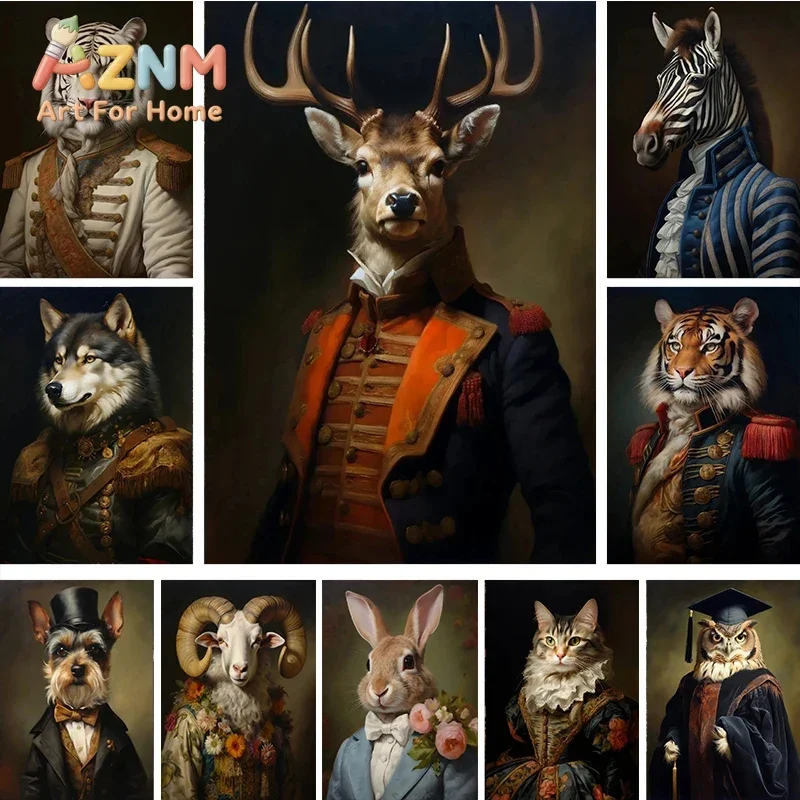 Vintage Palace Aristocrat Gorgeous Costume Animal Tiger Lion Deer Art Poster Canvas Paintings Wall Art Pictures Home Room Decor