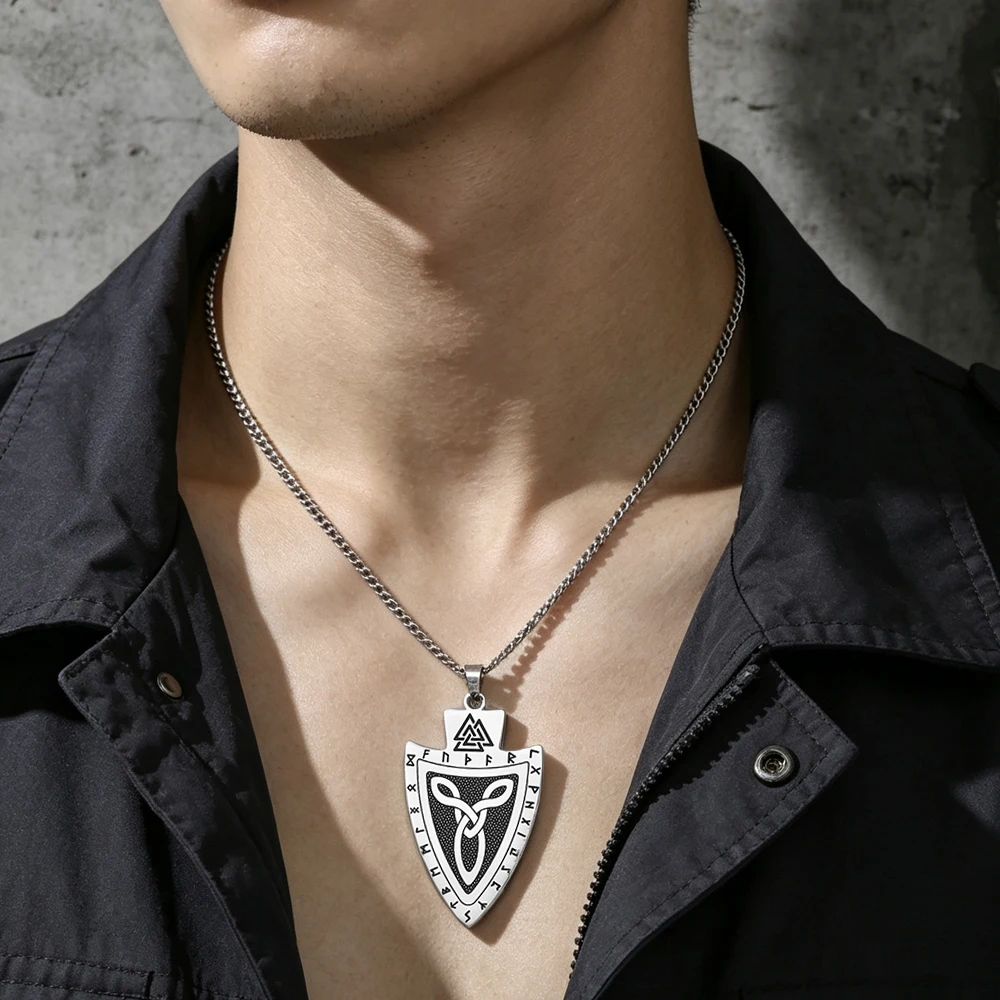 Odin Valknut Runes Men Necklace Trinity Knot Shiela Norse Mythology Pagan Pendant Stainless Steel Nordic Jewelry