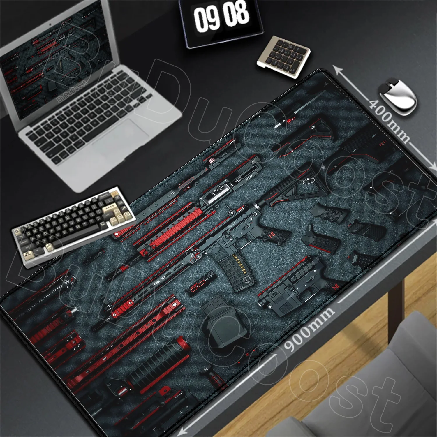 Large Precision Gamer Mouse Pad Oval Tactical Gun Design Desk Pads Anti-Slip Rubber Bottom 400X900 Easy Clean Surface Office Mat