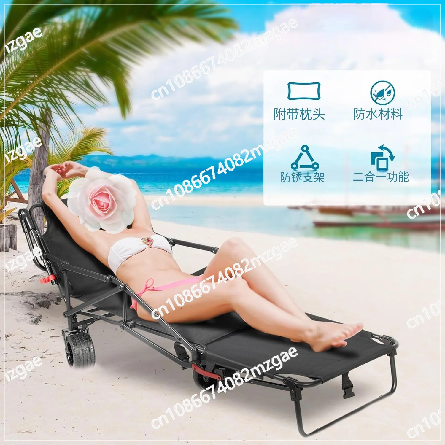 Multifunctional Camper Folding Camp Cart Converts to Recliner Camp Bed, Large Capacity for Beach Camping and Fishing
