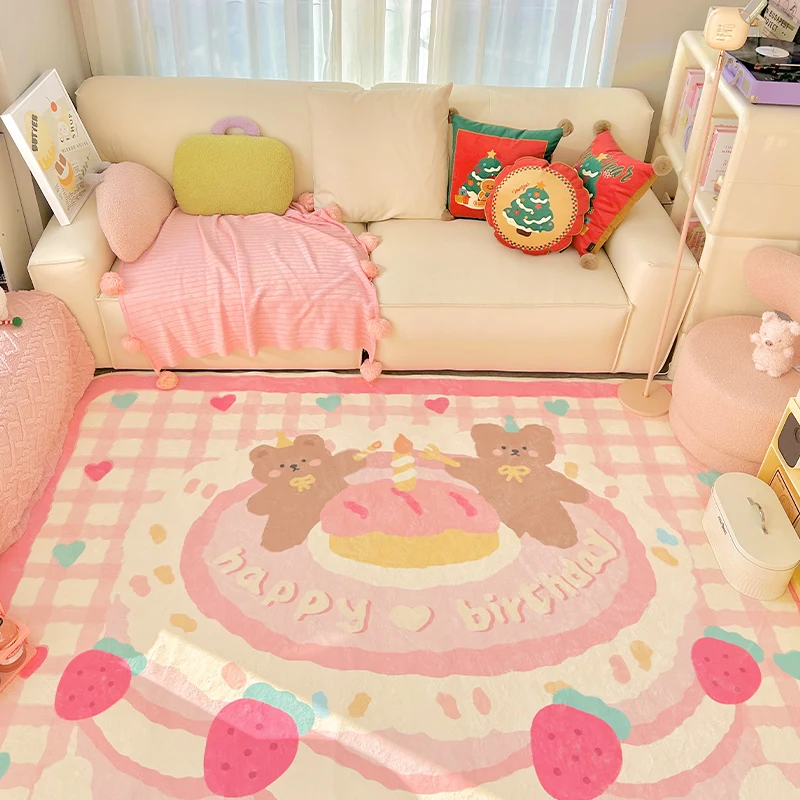 

Cute Pink Decorate Living Room Carpet Large Area Home Cartoon Printed Coffee Tables Plush Mat Bedroom Fluffy Rug Ковер Tapis 러그