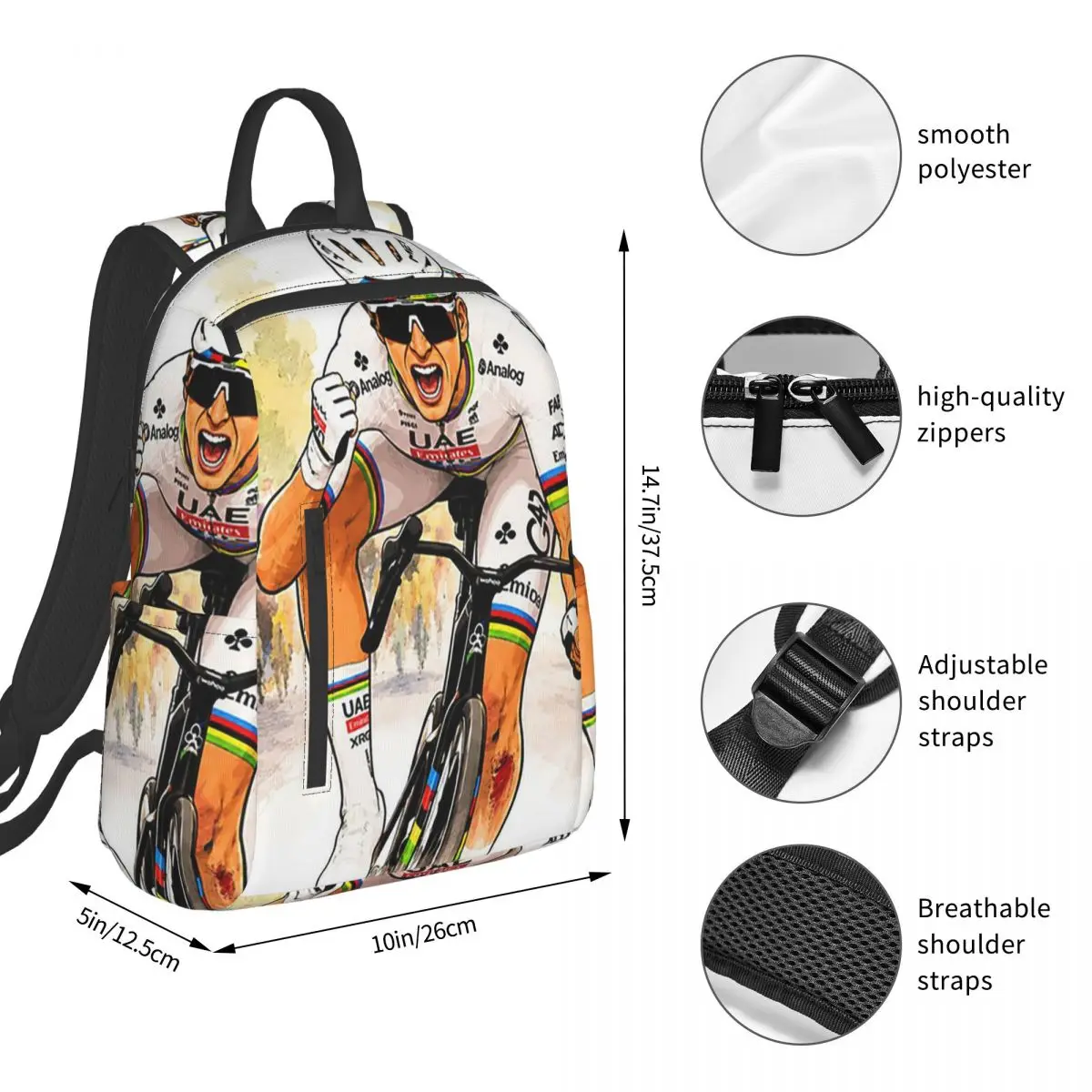 Tadej Pogacar Winning Milano Sanremo Cycling 1 Backpack Student BookBag Boys Girls School Bag Laptop Shoulder Bags Men Women
