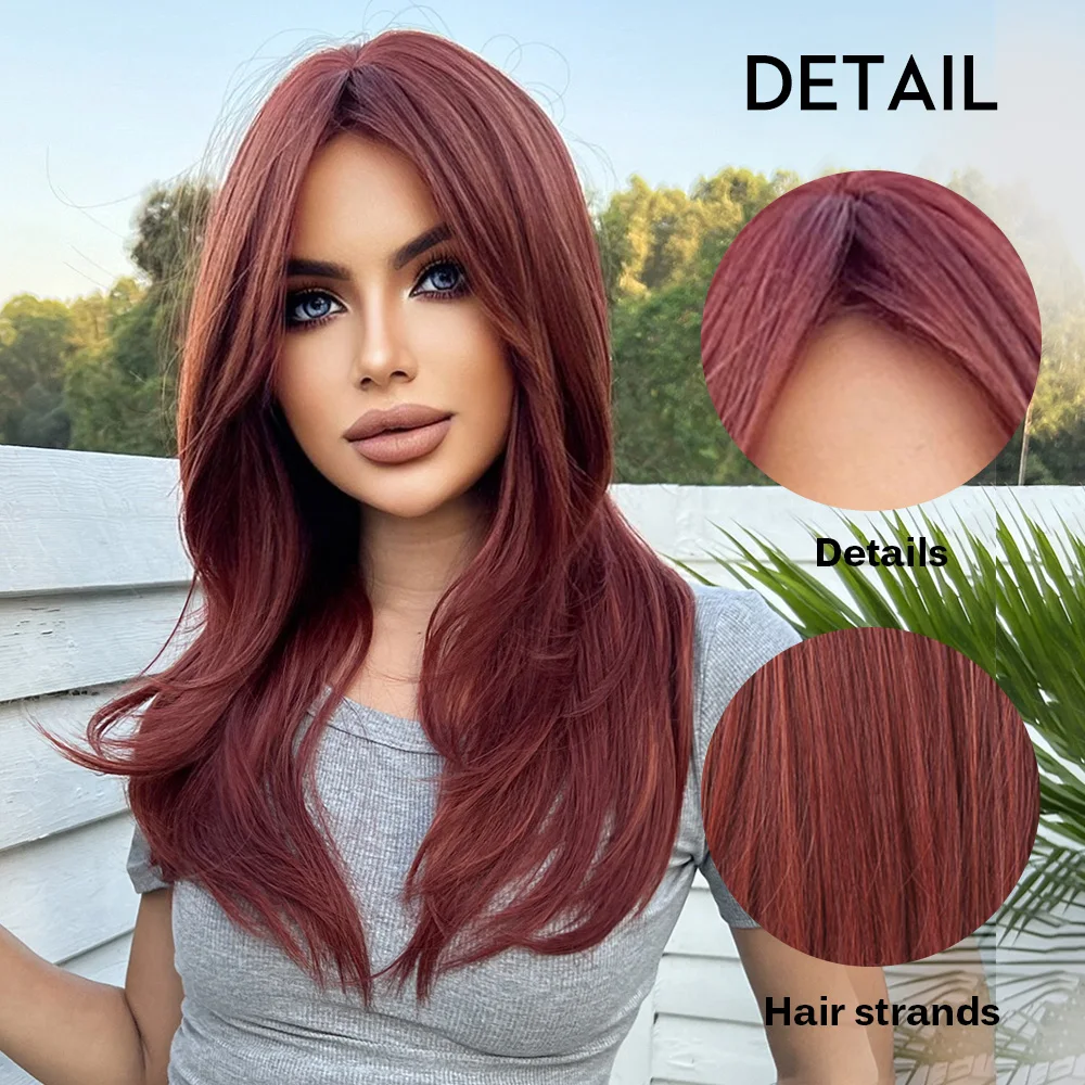 oneNonly Red Wig with Bangs Long Straight Synthetic Wigs for Women Lolita Party Natural Hair Wigs High Temperature